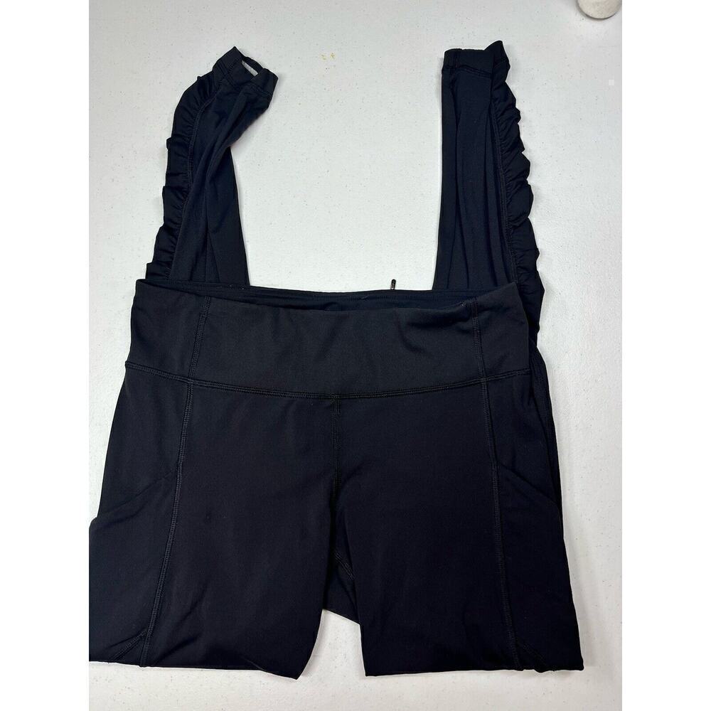 Lululemon Womens Black Scrunch Button Work Out Running Legging Size 8